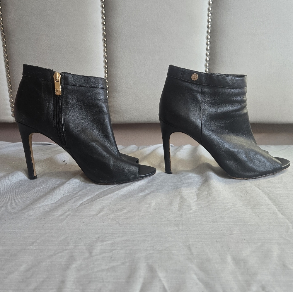 Vince Camuto Black Peep-Toe Leather Boots